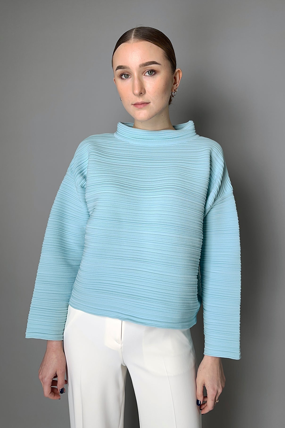 Pleats Please Issey Miyake Crepe Knit Top in Light Blue – Ashia Mode