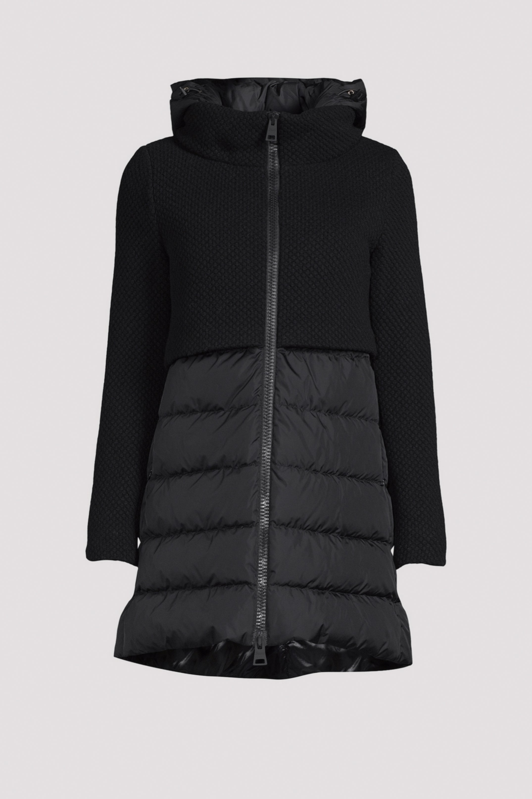 Herno Down Puffer Coat with Knit Overlay in Black
