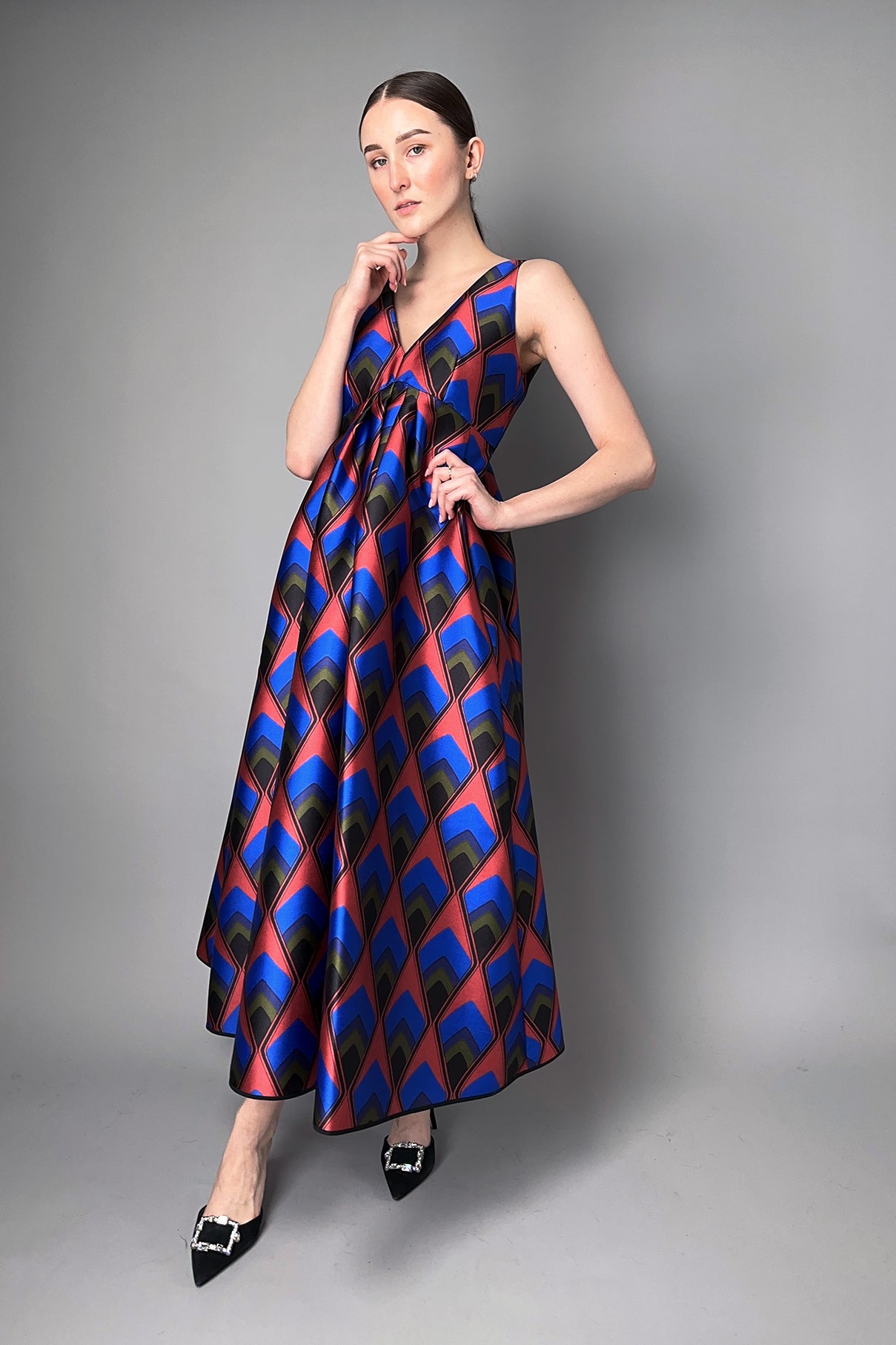 Emilio Pucci Printed Silk Dress in Rosso & Blue