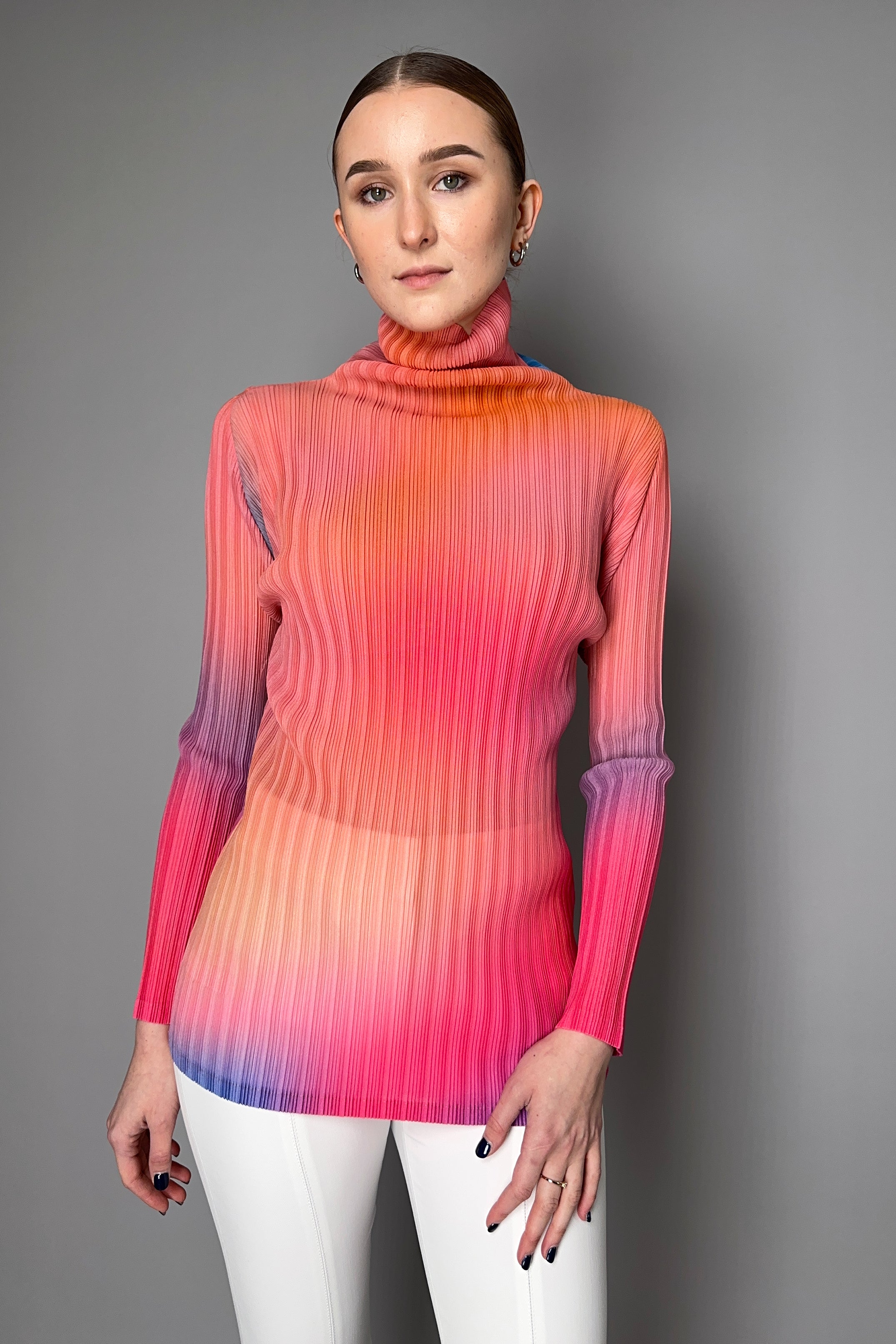 Pleats Please Issey Miyake Melty Rib Turtleneck Top in Pink and ...