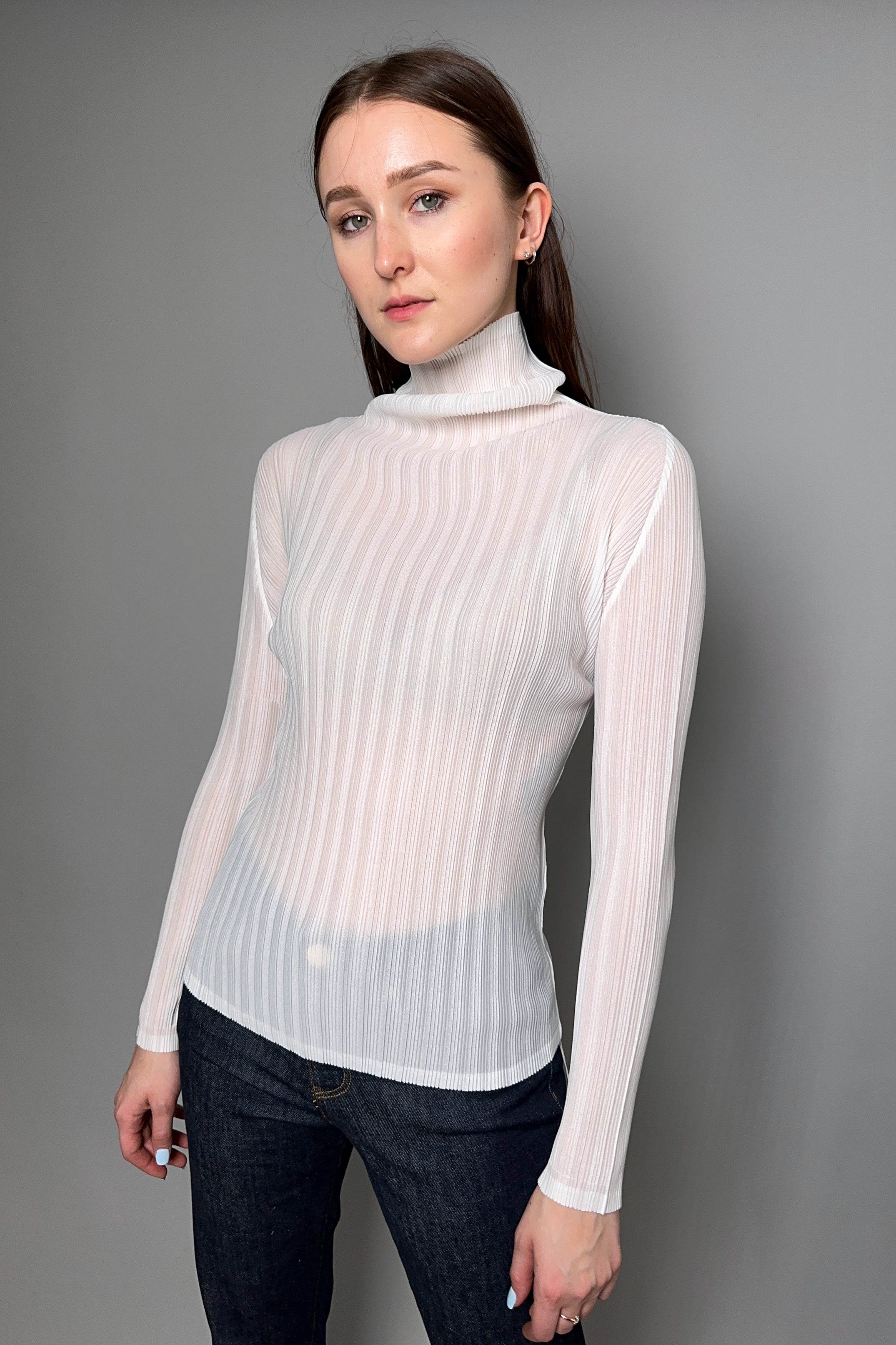 Pleats Please Issey Miyake Rib Pleats Basics Turtleneck in White