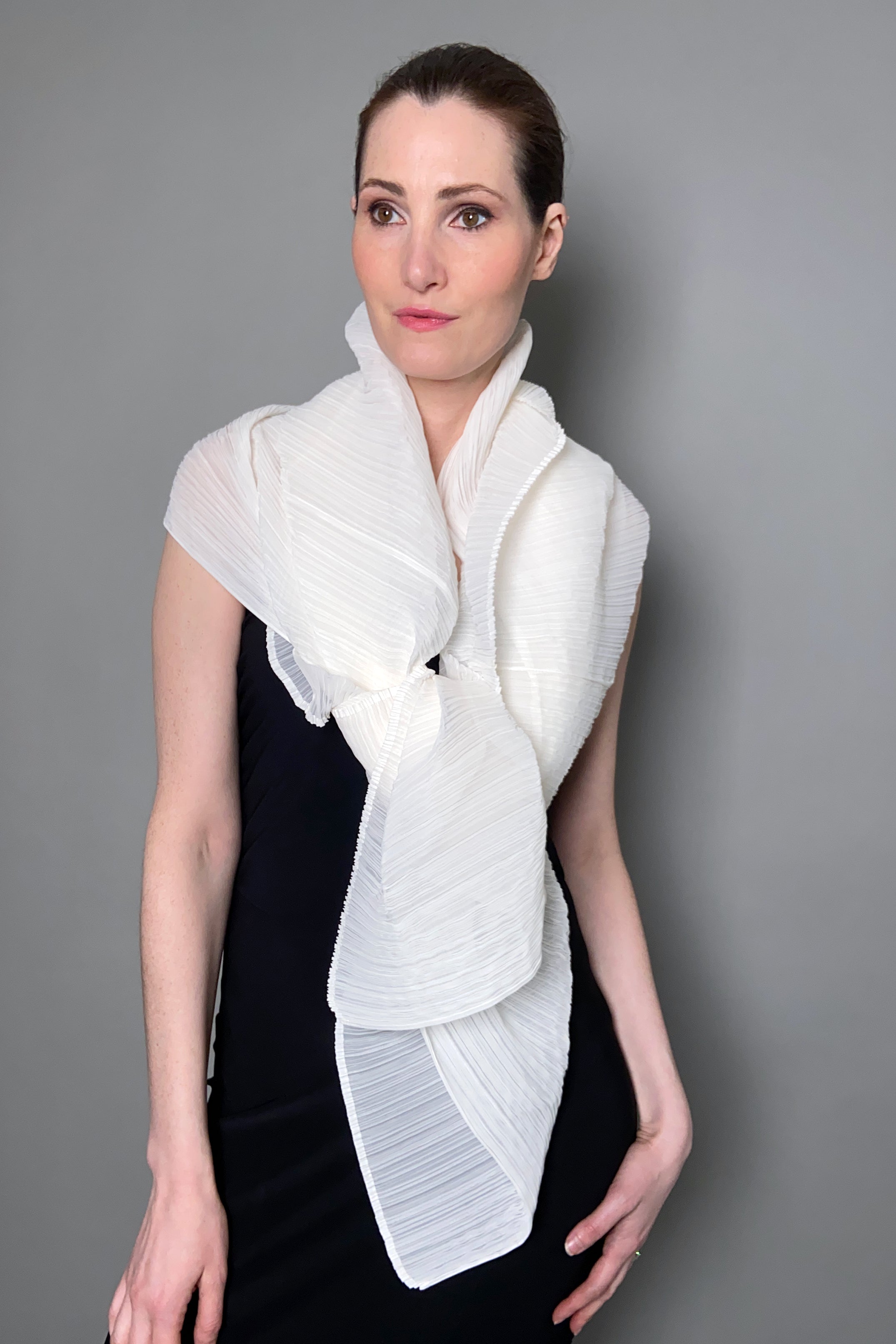 Pleats Please Issey Miyake Madame-T Shawl in White – Ashia Mode