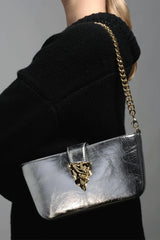 Alexis Bittar Crumple Convertible Crossbody Bag in Silver Vancouver. Shop Online or in Store.