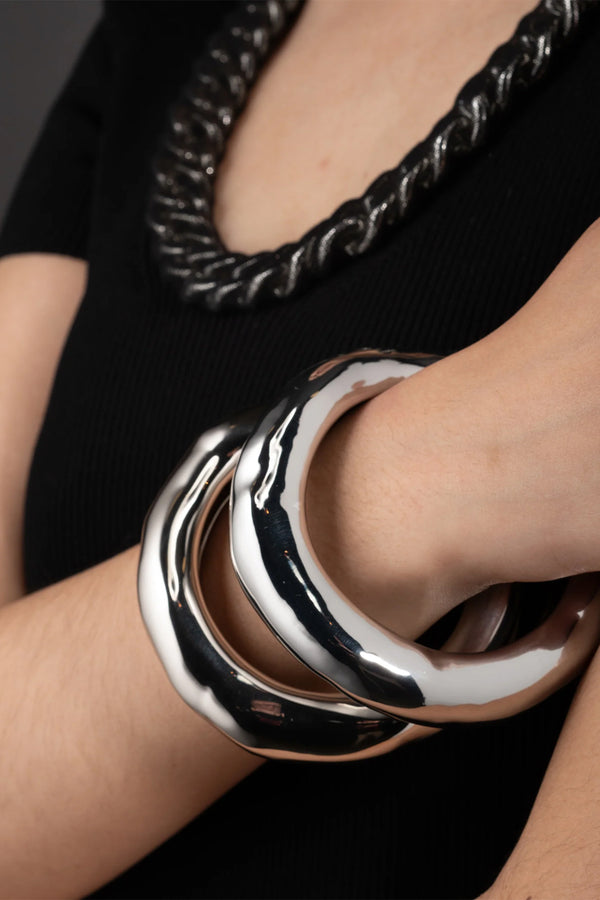 Alexis Bittar Large Molten Bangle Bracelet in Silver