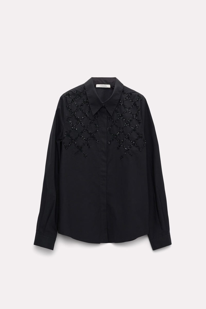 Dorothee Schumacher Sparkling Hand Embroidered Cotton Poplin Blouse in Black