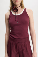 Dorothee Schumacher Fine Rib Cotton Tank Top in Burgundy