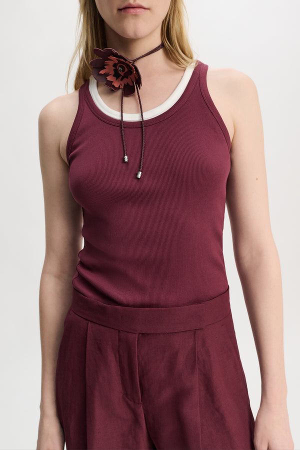 Dorothee Schumacher Fine Rib Cotton Tank Top in Burgundy Vancouver. Shop Online or in Store.