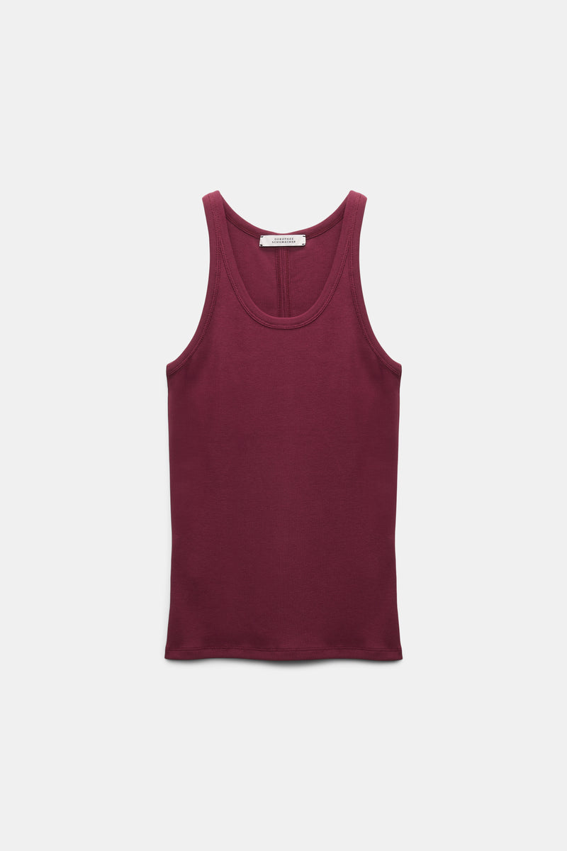 Dorothee Schumacher Fine Rib Cotton Tank Top in Burgundy