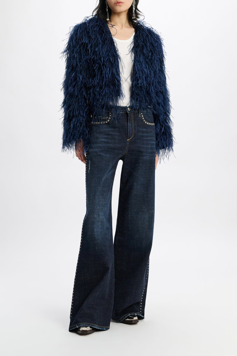 Dorothee Schumacher Ostrich Feather Jacket in Navy