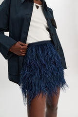 Dorothee Schumacher Georgette Mini-Skirt with Allover Feather Appliqué in Navy