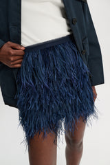 Dorothee Schumacher Georgette Mini-Skirt with Allover Feather Appliqué in Navy