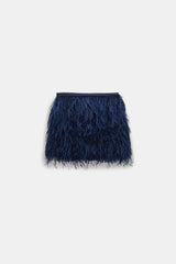 Dorothee Schumacher Georgette Mini-Skirt with Allover Feather Appliqué in Navy