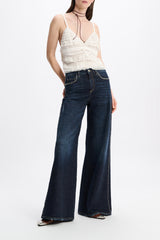 Dorothee Schumacher Studded Wide Leg Jeans with Frayed Waistband