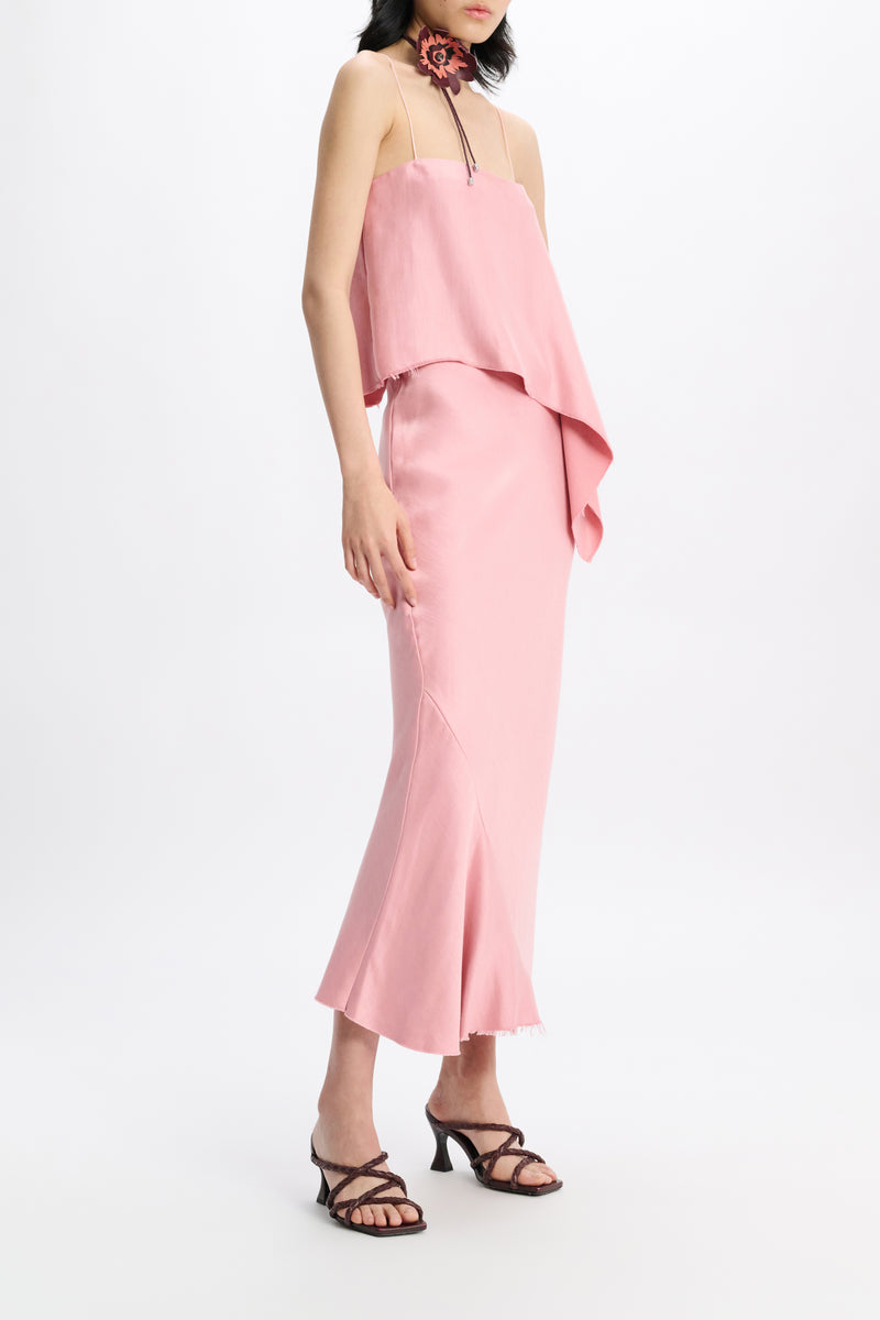 Dorothee Schumacher Bias Cut Slouchy Satin Skirt in Pink