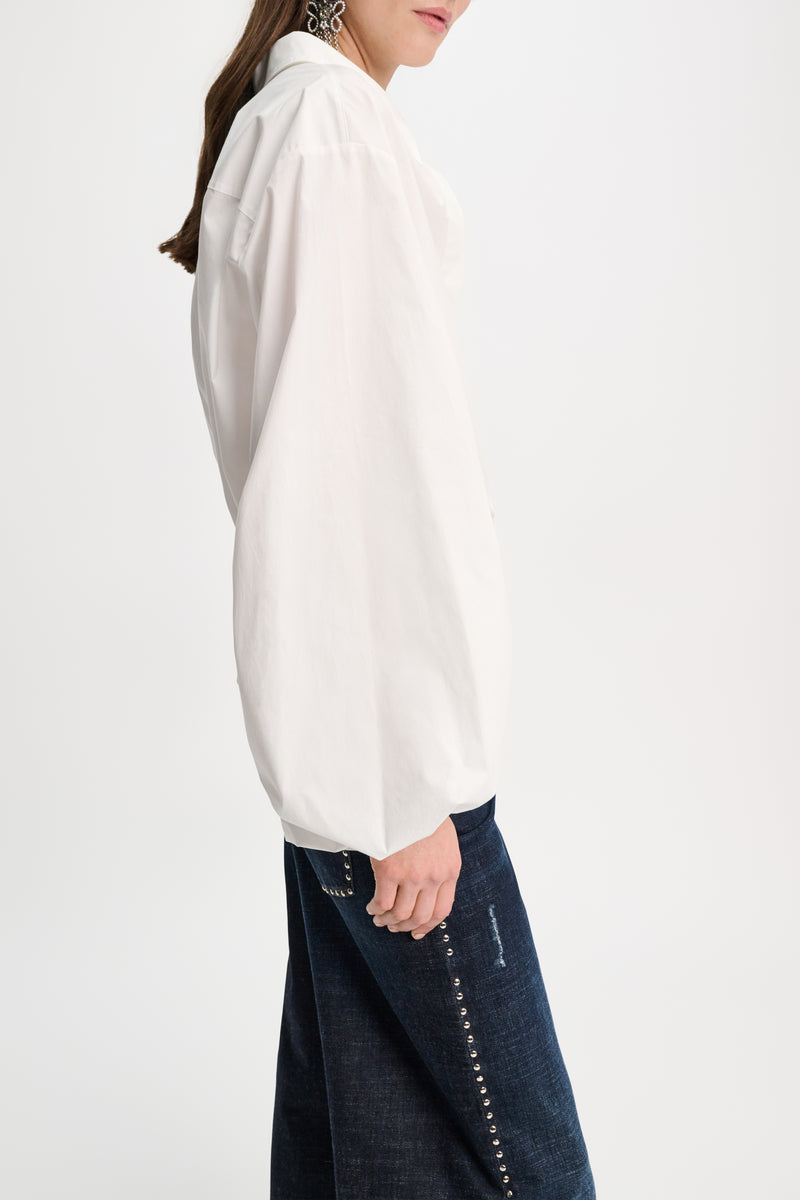 Dorothee Schumacher Cotton-Poplin Shirt with Voluminous Sleeves in White