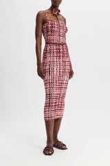 Dorothee Schumacher Silk Viscose Plaid Camisole with All- Over Smocking in Pink