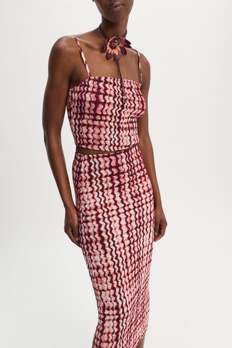 Dorothee Schumacher Silk Viscose Plaid Camisole with All- Over Smocking in Pink