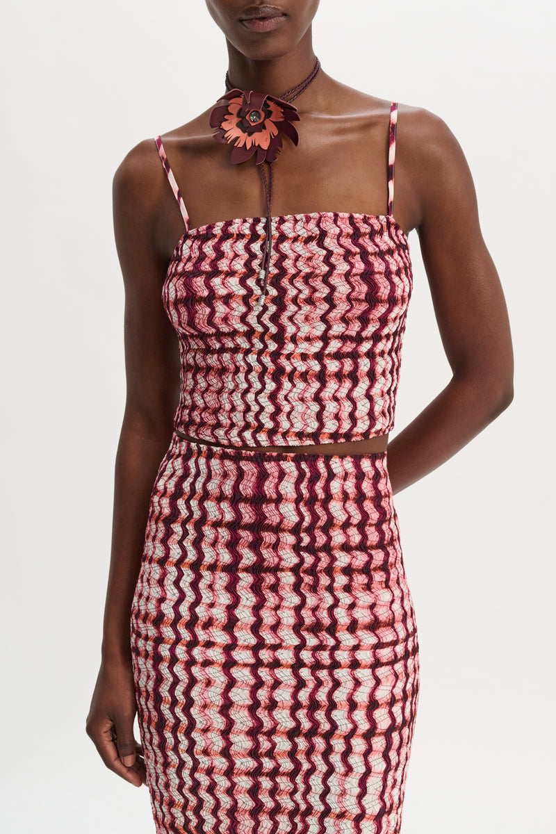 Dorothee Schumacher Silk Viscose Plaid Camisole with All- Over Smocking in Pink