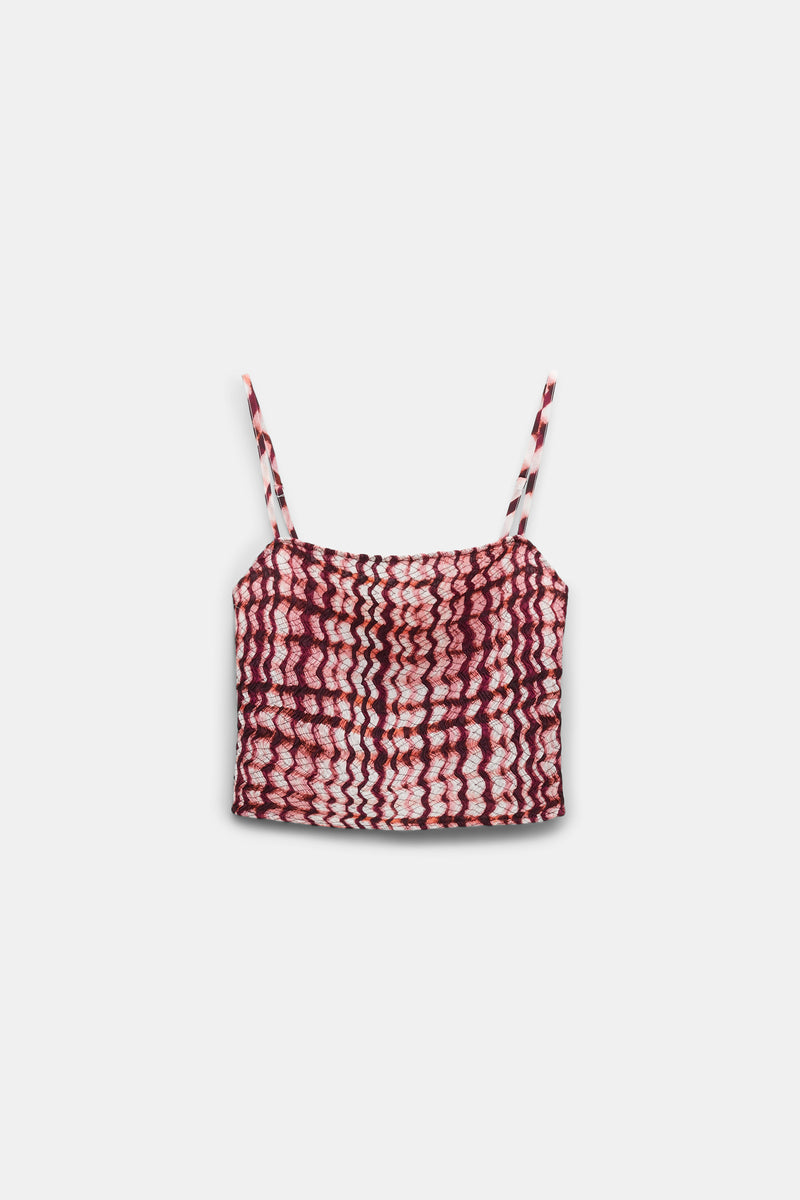 Dorothee Schumacher Silk Viscose Plaid Camisole with All- Over Smocking in Pink