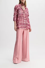 Dorothee Schumacher Silk-Viscose Plaid Oversized Shirt in Pink