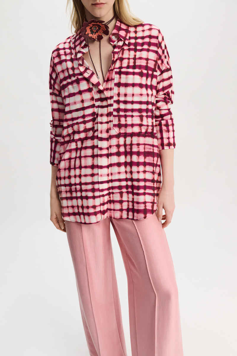 Dorothee Schumacher Silk-Viscose Plaid Oversized Shirt in Pink