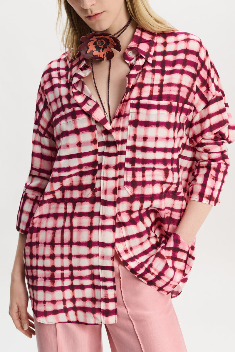 Dorothee Schumacher Silk-Viscose Plaid Oversized Shirt in Pink