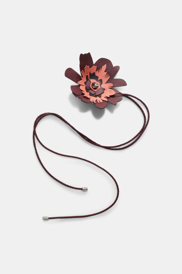 Dorothee Schumacher Woven Leather Choker Wrap with Small Leather Flower in Bordeaux