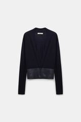 Dorothee Schumacher V-Neck Cardigan with Foil Print in Navy Vancouver. Shop Online or in Store.