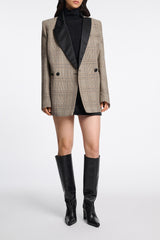 Dorothee Schumacher Houndstooth Tweed Tuxedo Style Jacket in Beige Mix