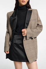 Dorothee Schumacher Houndstooth Tweed Tuxedo Style Jacket in Beige Mix