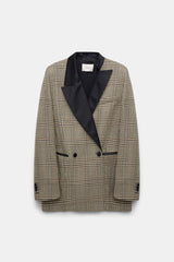 Dorothee Schumacher Houndstooth Tweed Tuxedo Style Jacket in Beige Mix