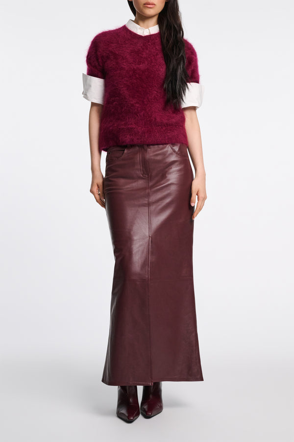 Dorothee Schumacher Flared Hem Leather Skirt in Burgundy