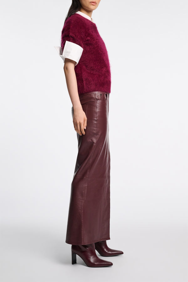 Dorothee Schumacher Flared Hem Leather Skirt in Burgundy