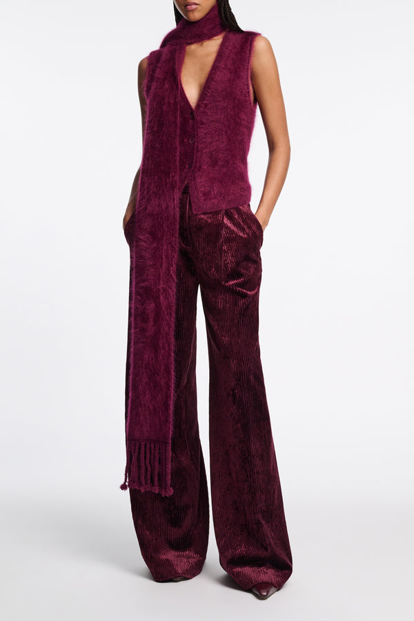 Dorothee Schumacher Wide Leg Pleated Corduroy Trousers in Burgundy