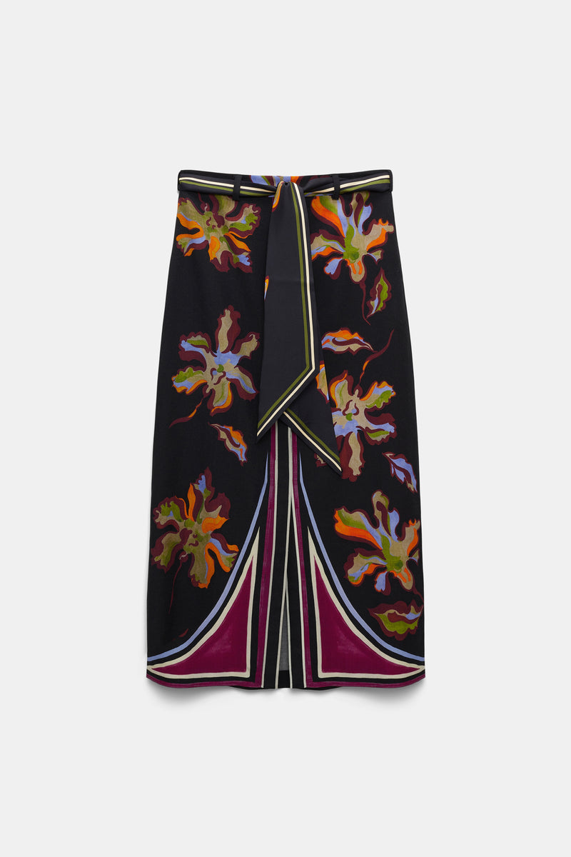 Dorothee Schumacher Flower Print Silk Twill Skirt in Multicolour Vancouver. Shop Online or in Store. 