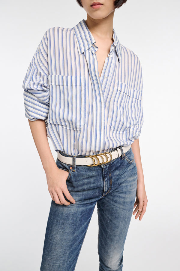 Dorothee Schumacher Oversized Shirt in Striped Silk-ViscoseShop Online or in Store.