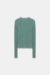 Dorothee Schumacher Linen Blend Ribbed Cardigan in Sage Green