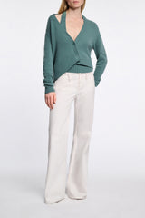 Dorothee Schumacher Merino Cashmere Blend Asymmetric Cardigan in Eucalyptus Green