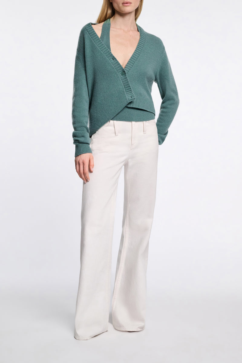 Dorothee Schumacher Merino Cashmere Blend Asymmetric Cardigan in Eucalyptus Green