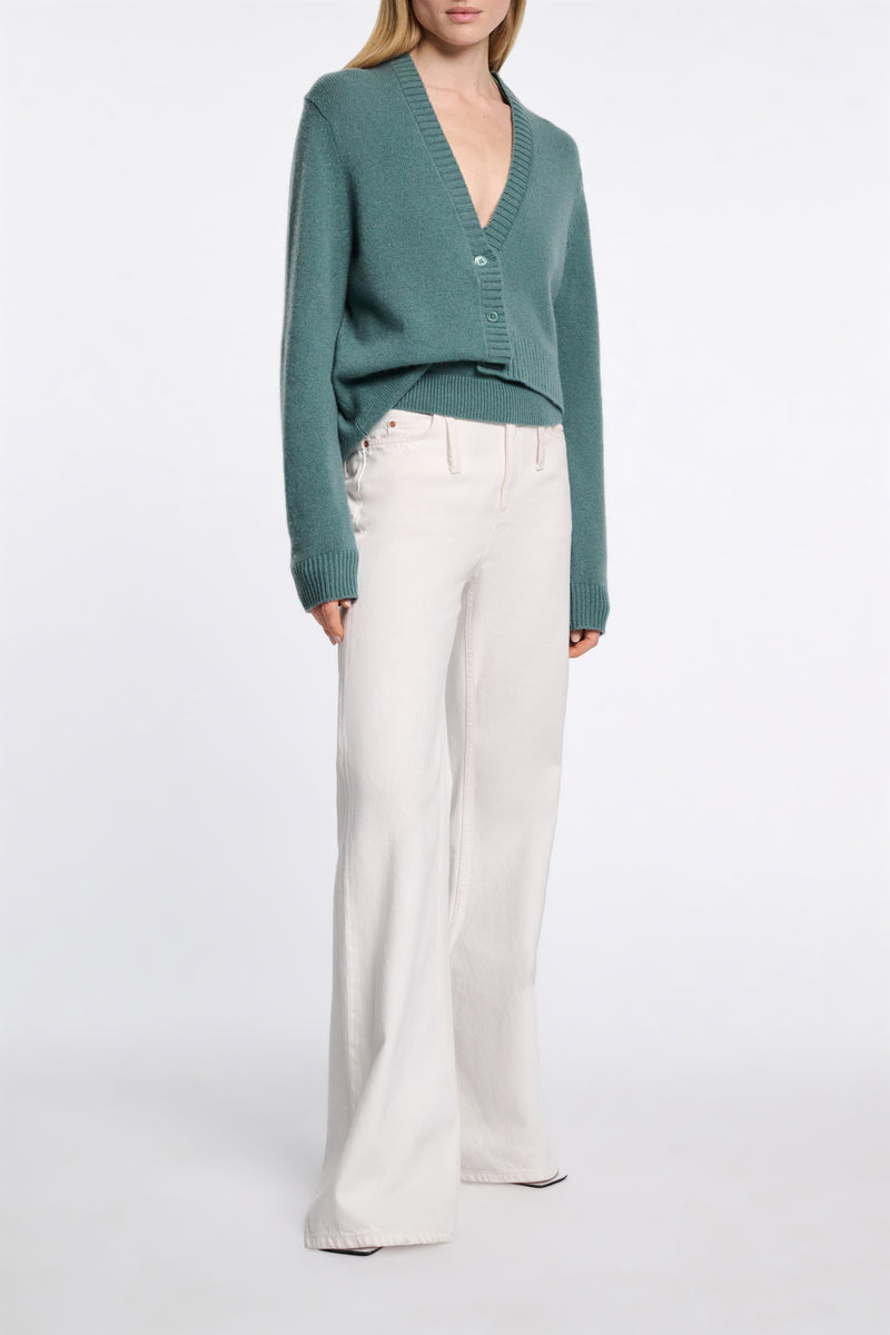 Dorothee Schumacher Merino Cashmere Blend Asymmetric Cardigan in Eucalyptus Green