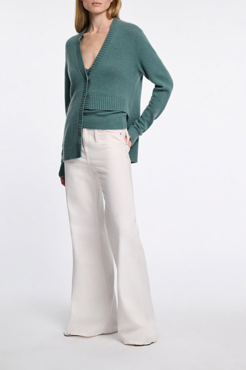 Dorothee Schumacher Merino Cashmere Blend Asymmetric Cardigan in Eucalyptus Green