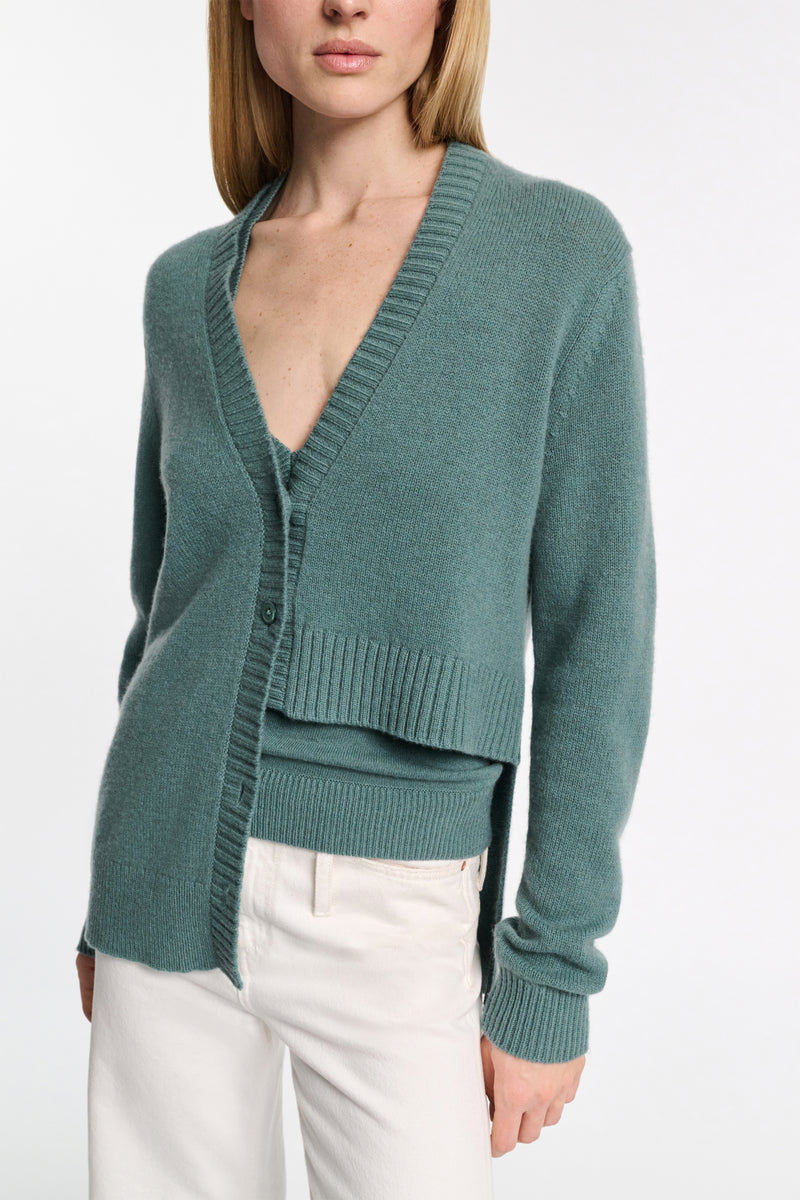 Dorothee Schumacher Merino Cashmere Blend Asymmetric Cardigan in Eucalyptus Green