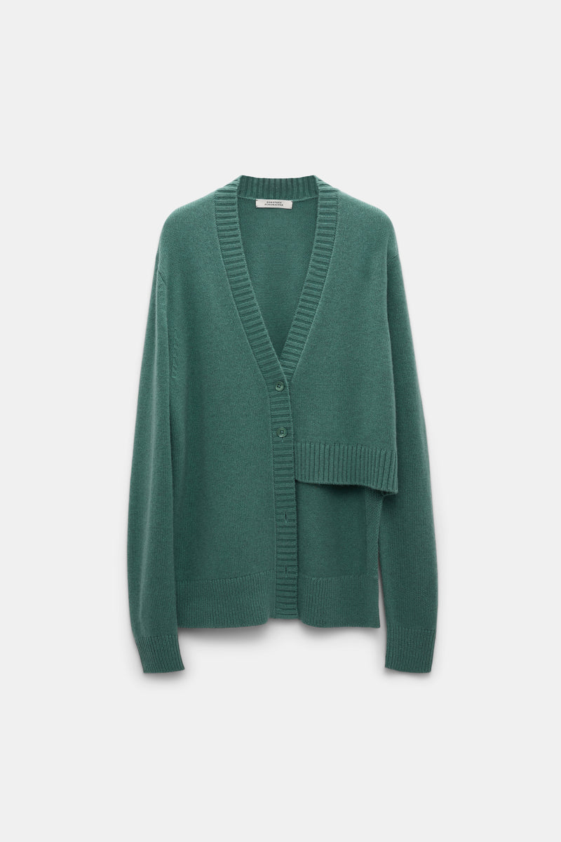 Dorothee Schumacher Merino Cashmere Blend Asymmetric Cardigan in Eucalyptus Green