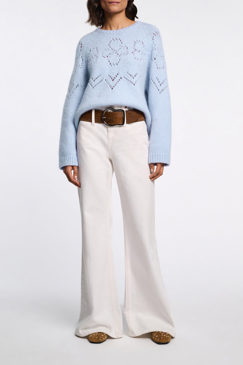 Dorothee Schumacher Cropped Pullover with D-Rose Pointelle in Iris Purple