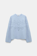 Dorothee Schumacher Cropped Pullover with D-Rose Pointelle in Iris Purple