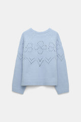 Dorothee Schumacher Cropped Pullover with D-Rose Pointelle in Iris Purple