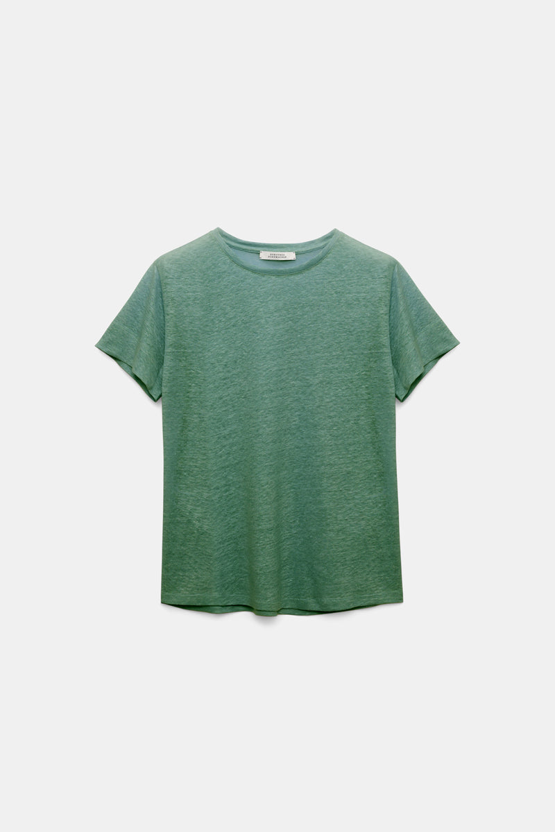 Dorothee Schumacher Round Neck Hemp T-Shirt in Jade Green