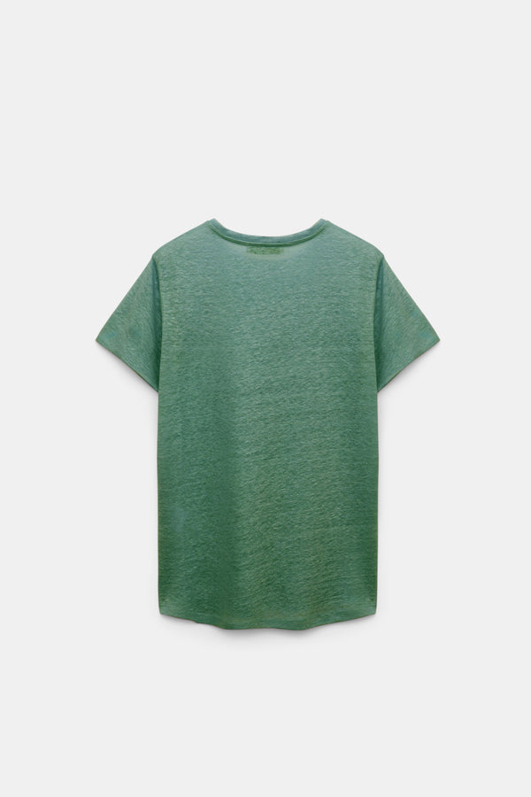 Dorothee Schumacher Round Neck Hemp T-Shirt in Jade Green