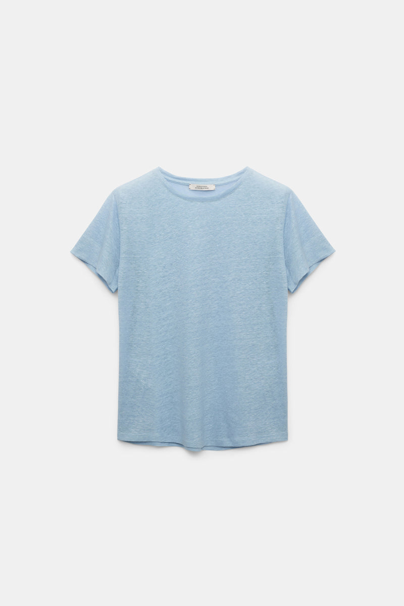 Dorothee Schumacher Round Neck Hemp T-Shirt in Blue