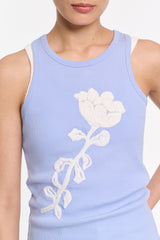 Dorothee Schumacher Fine Rib Tank Top with Embroidery in Blue